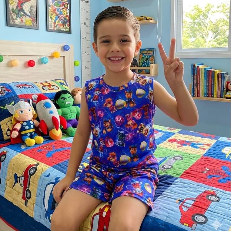Pijama Infantil Masculino Estampado Material Suede Regata Short Menino Sonic Homem Aranha Hulk Canina