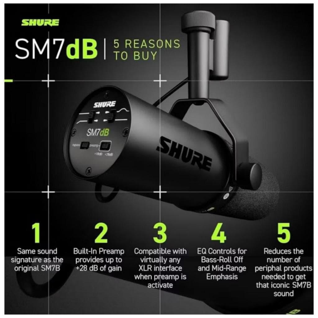 Microfone Shure SM7B Dinâmico Profissional para Estúdio Podcast Streaming Gravação Vocal XLR