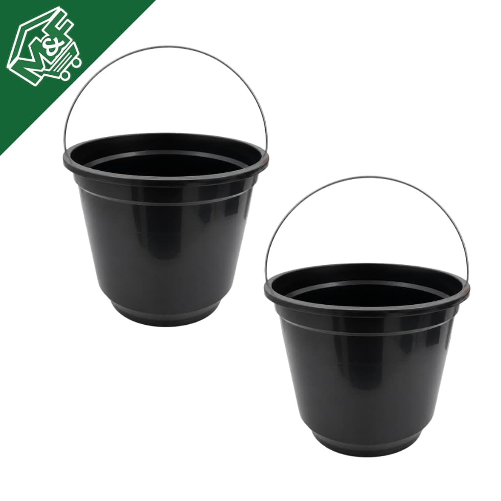 kit 2 Baldes de Plástico Preto com Alça Metal 7,5 Litros
