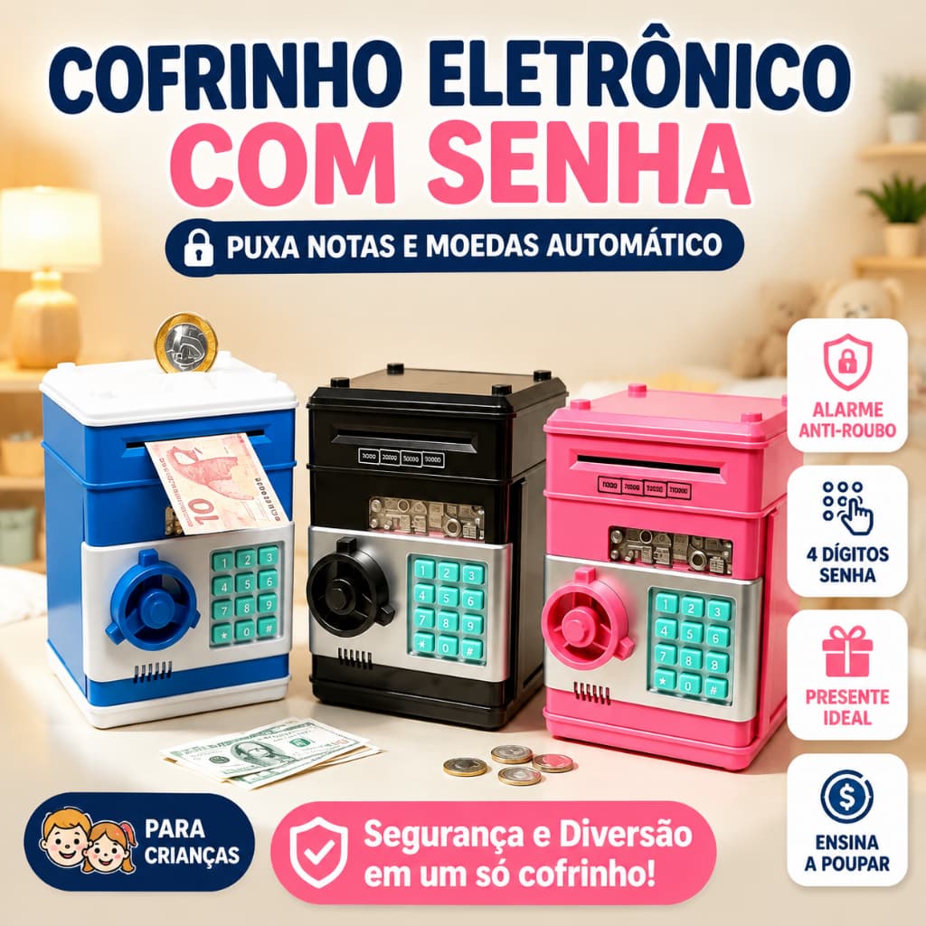 Cofre Digital Eletrônico Puxador Notas Moedas Automático Senha Alarme Mini decoração de quarto economia infantil
