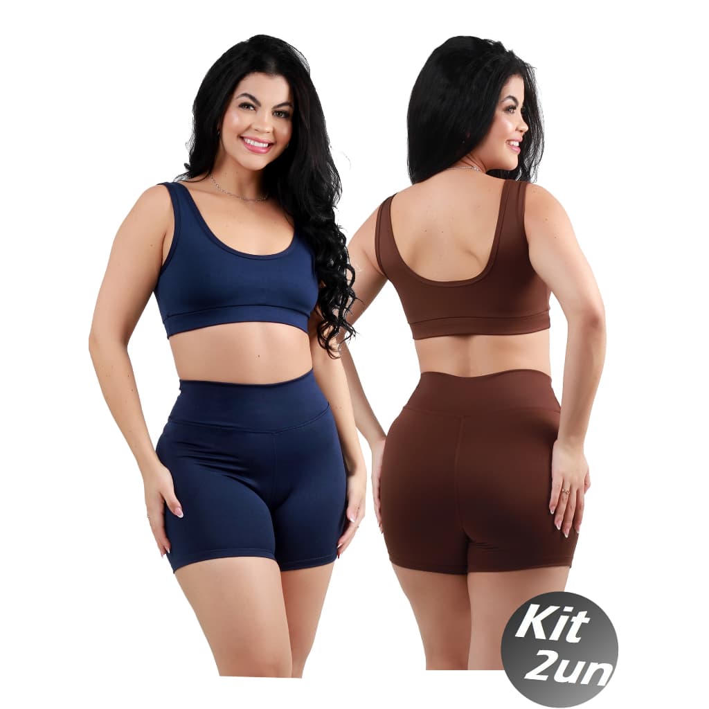 Kit 2 Conjunto Fitness Top Confort e Short bermuda Feminina Academia
