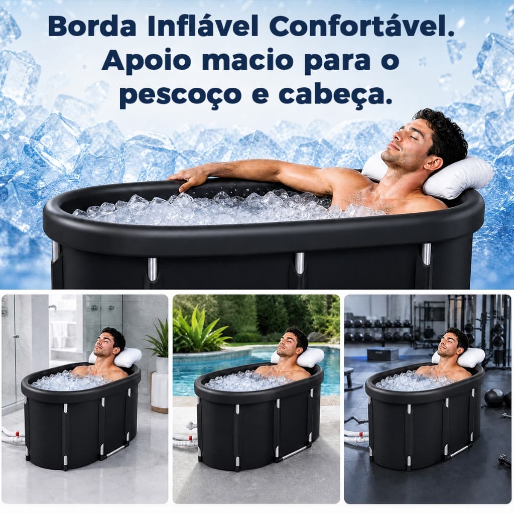 Banheira de Gelo Portátil Oval Grande 2 em 1 Spa Relaxante 5 Camadas Isolamento Térmico Banho Frio Recuperação Muscular