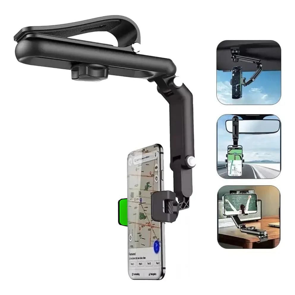 Suporte Celular Veicular Ajustável 360° Para Quebra sol Rotation cell phone holder Preto