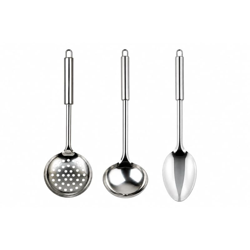 Kit 3 Peças Aço Inox Concha Escumadeira Colher Arroz Cozinha Premium