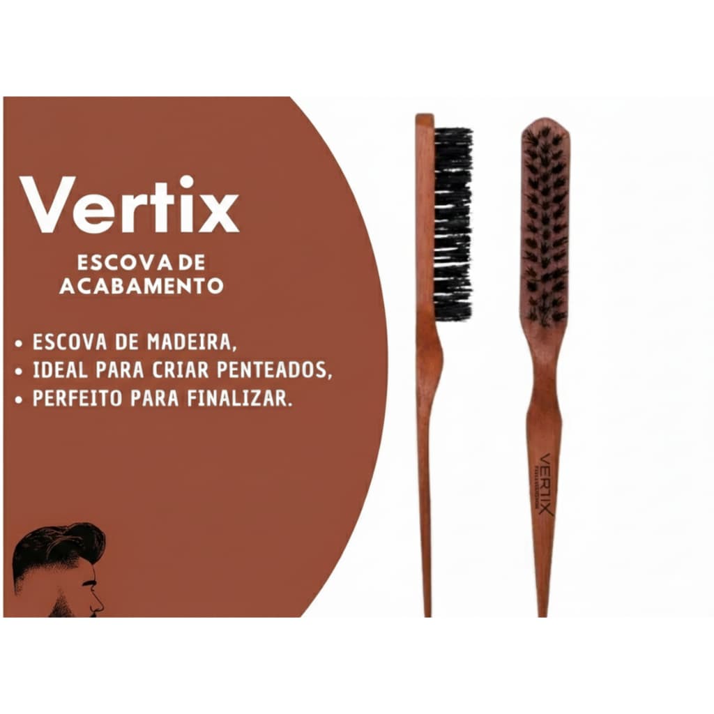 Escova Fina de madeira para Acabamento para baby hair e modelar penteados reduzindo o frizz