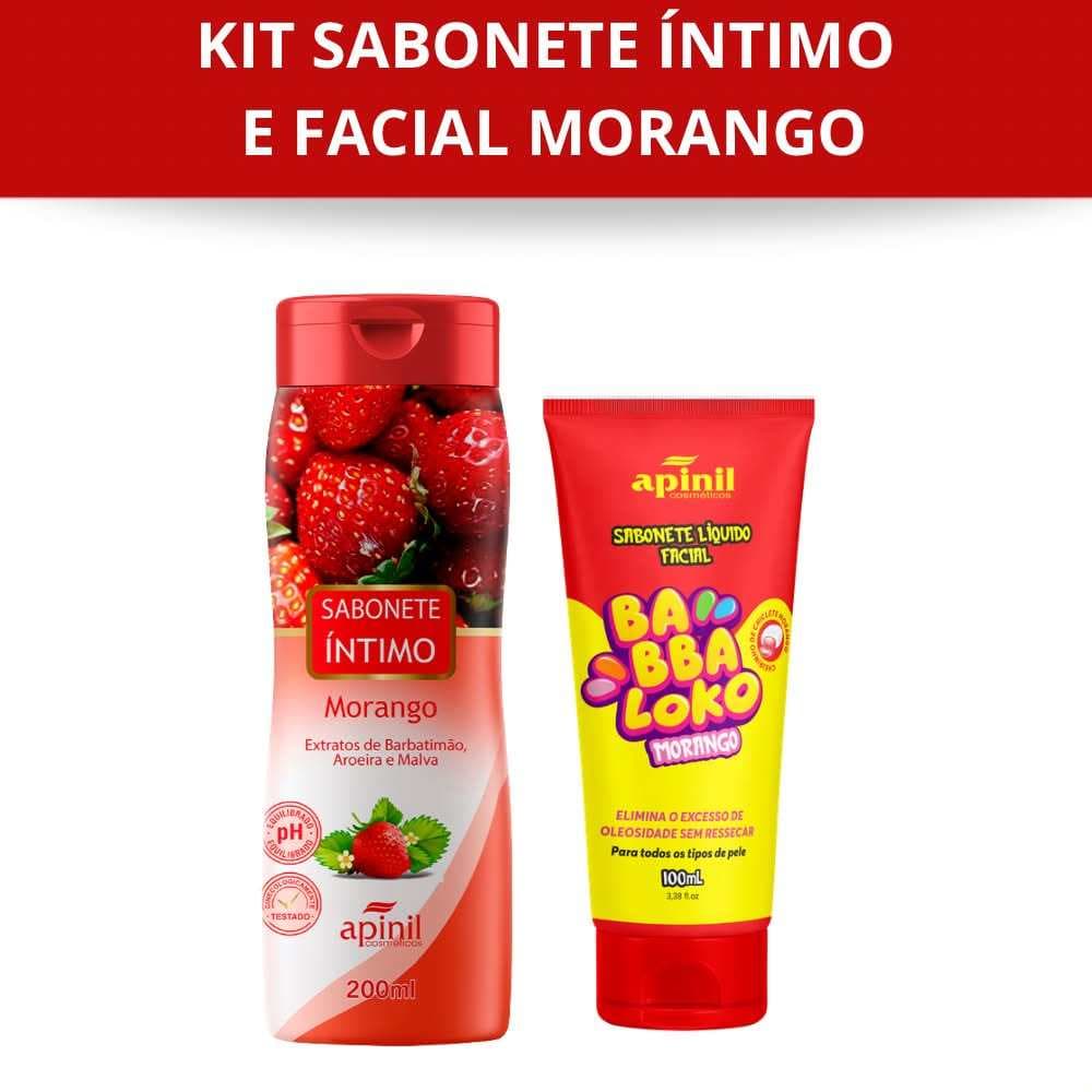 Kit 2 Morango Sabonete Íntimo 200ml + Sabonete Facial Babba Loko Morango Doce 100ml Apinil