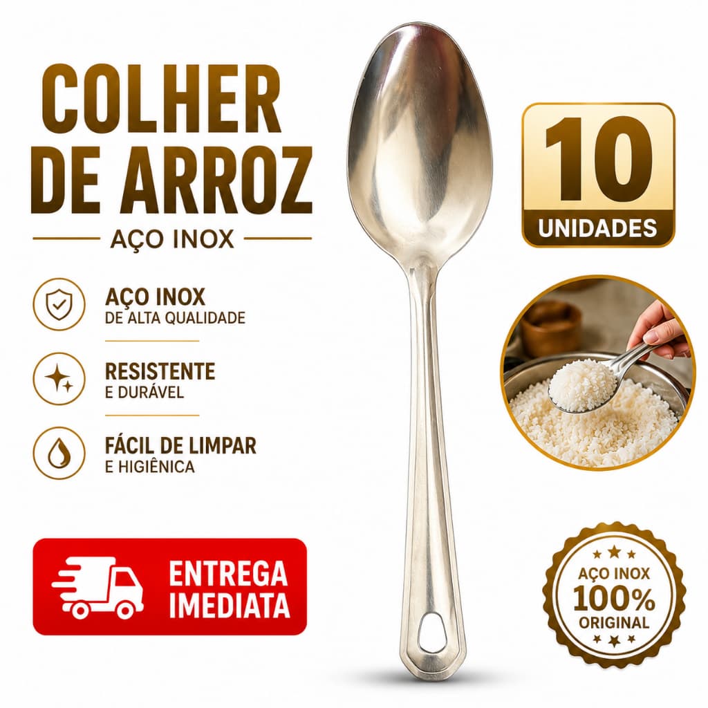 Colher de Arroz Inox Colheres Grandes 26 CM Aço Inox Bar Restaurantes Lanchonetes Buffet Hotel Colher Servir Arroz
