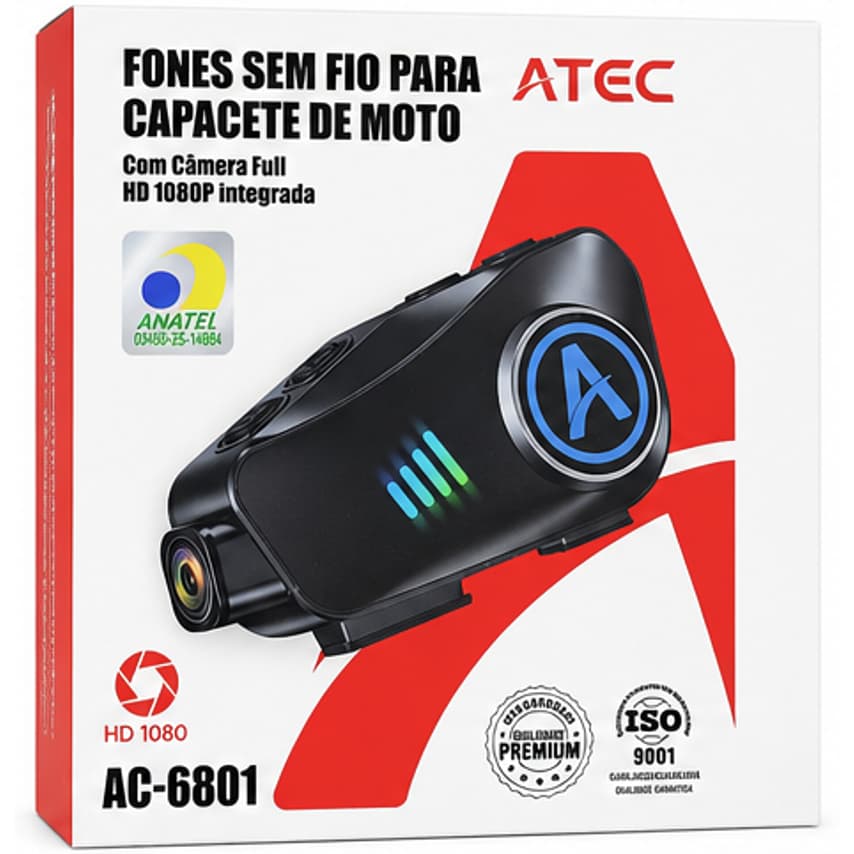 Fone Intercomunicador com Câmera Bluetooth para Capacete - gravador para moto - HeadSet Moto Full HD
