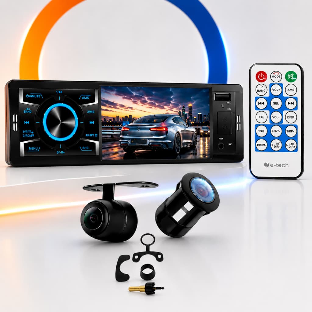 Rádio Mp5 + 1 Câmera Ré Borboleta Acessório Som Automotivo Central Multimídia 1 Din Universal Controle USB FM Bluetooth