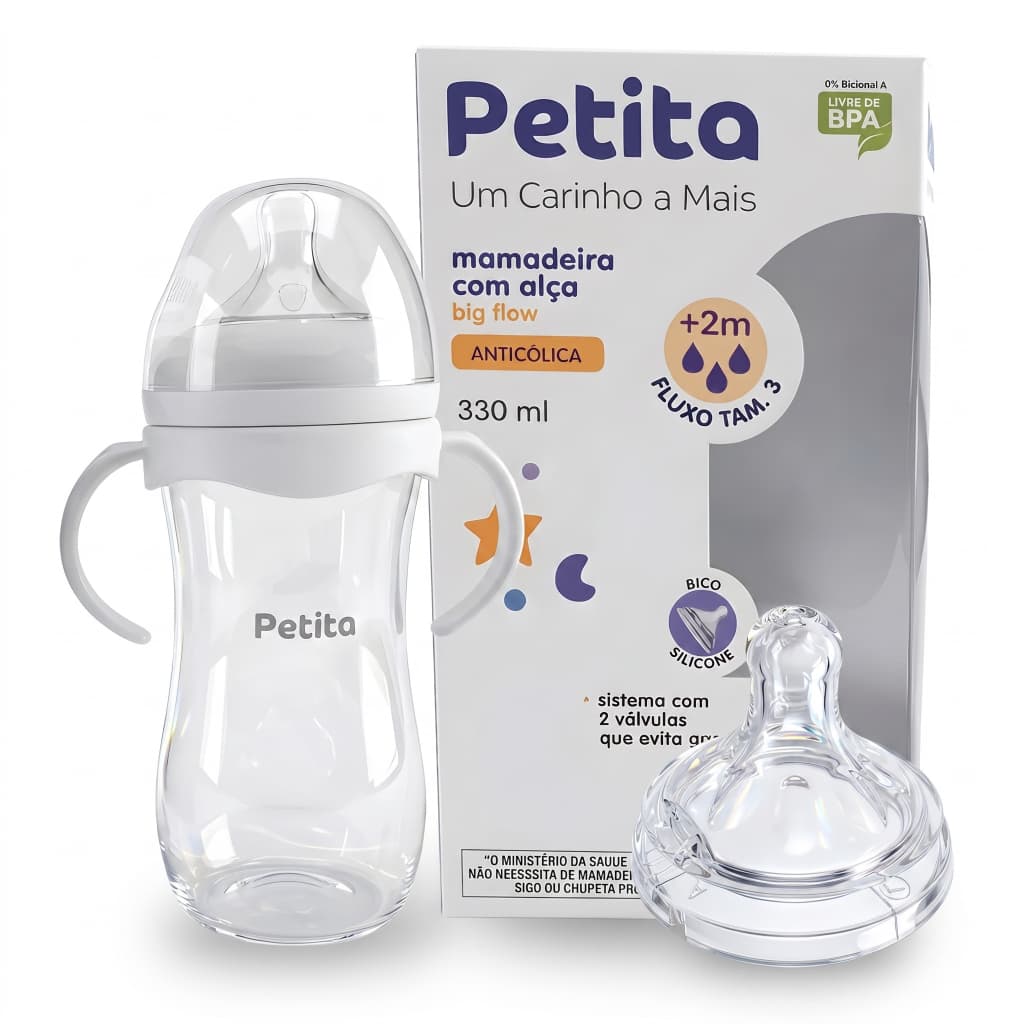 Mamadeira Anticólica 330ml Com Alças Bico Silicone Big Flow