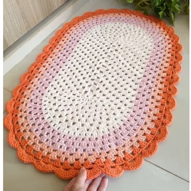 Tapete avulso/tapete de crochê/tapete oval/70x42 cm artesanal, para quarto, sala, banheiro e cozinha