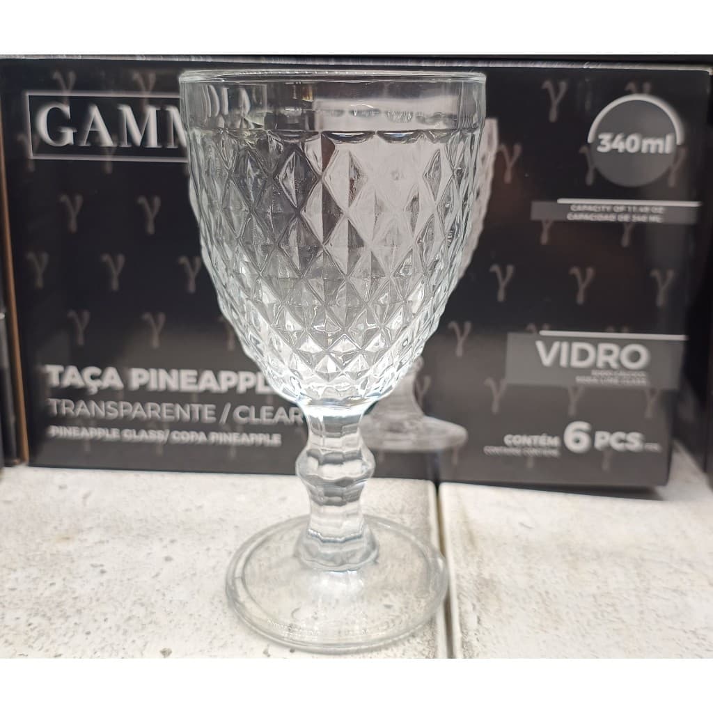 Jogo De 6 Taças De Vidro Pineapple 340ml, mesa posta, moderno, elegante, resistente