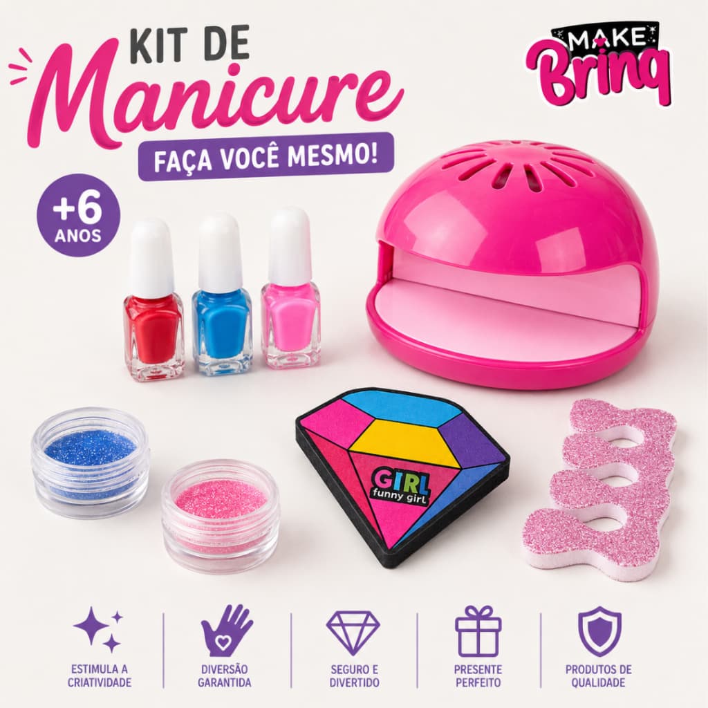 Brinquedo Kit Manicure Faz Unha Com Cabine Secadora De Unhas e Esmalte Infantil