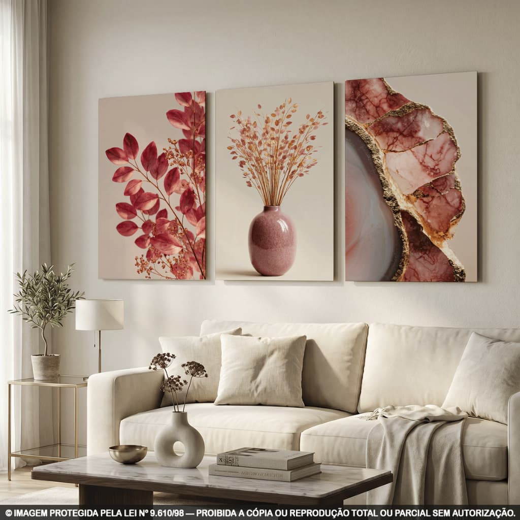 Quadros Decorativos Botânico Marrom Seco Galhos Vaso Minimalista Elegante Sala Moderna