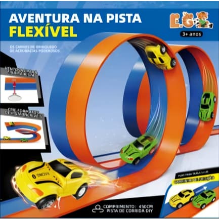 Pista de Corrida Flexível Dobrável 450cm com 4 Carrinhos Infantil