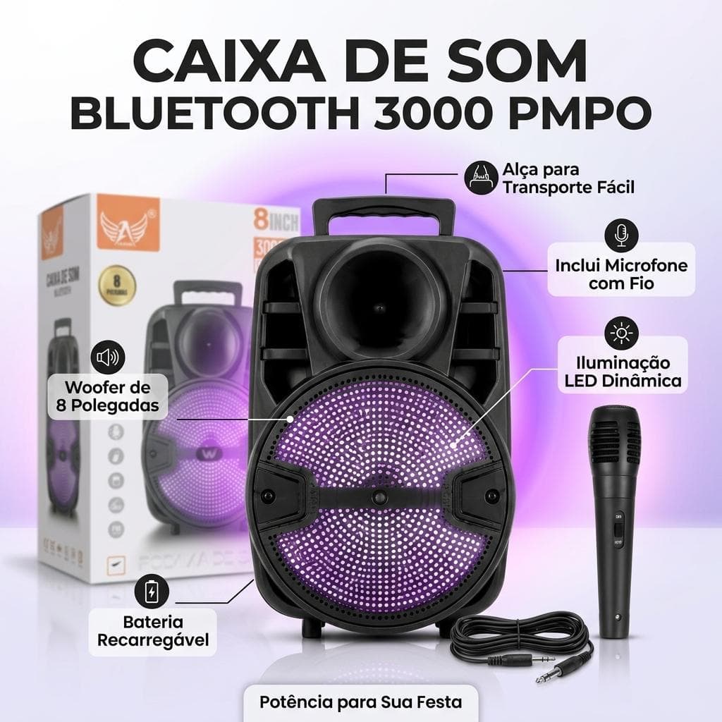 Caixa de Som Bluetooth  Altomex AM-555 3000W PMPO + Microfone Karaokê
