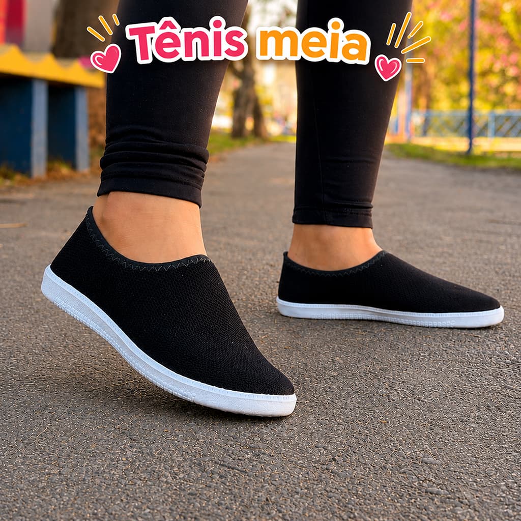 Tênis meia feminino calçe fácil confortável casual academia caminhada!