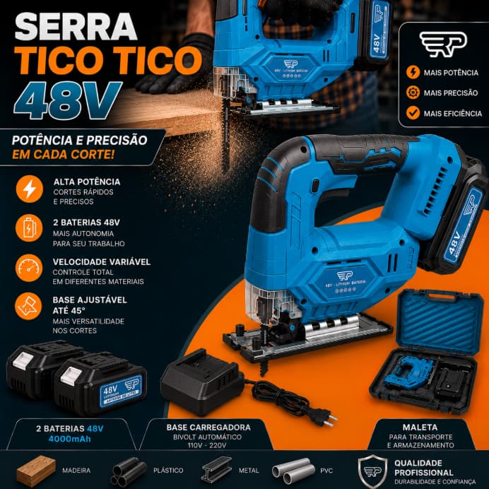 Serra Tico Tico Recorte 800w Corta Elétrica Sabre Carregador 2 Baterias 48v