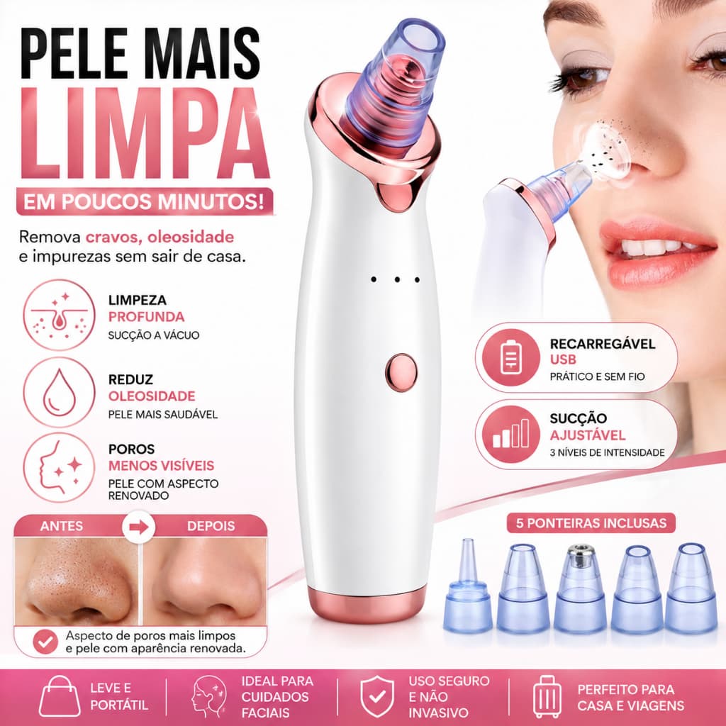 Removedor de Cravos Elétrico USB Recarregável Sugador de Poros para Limpeza Facial