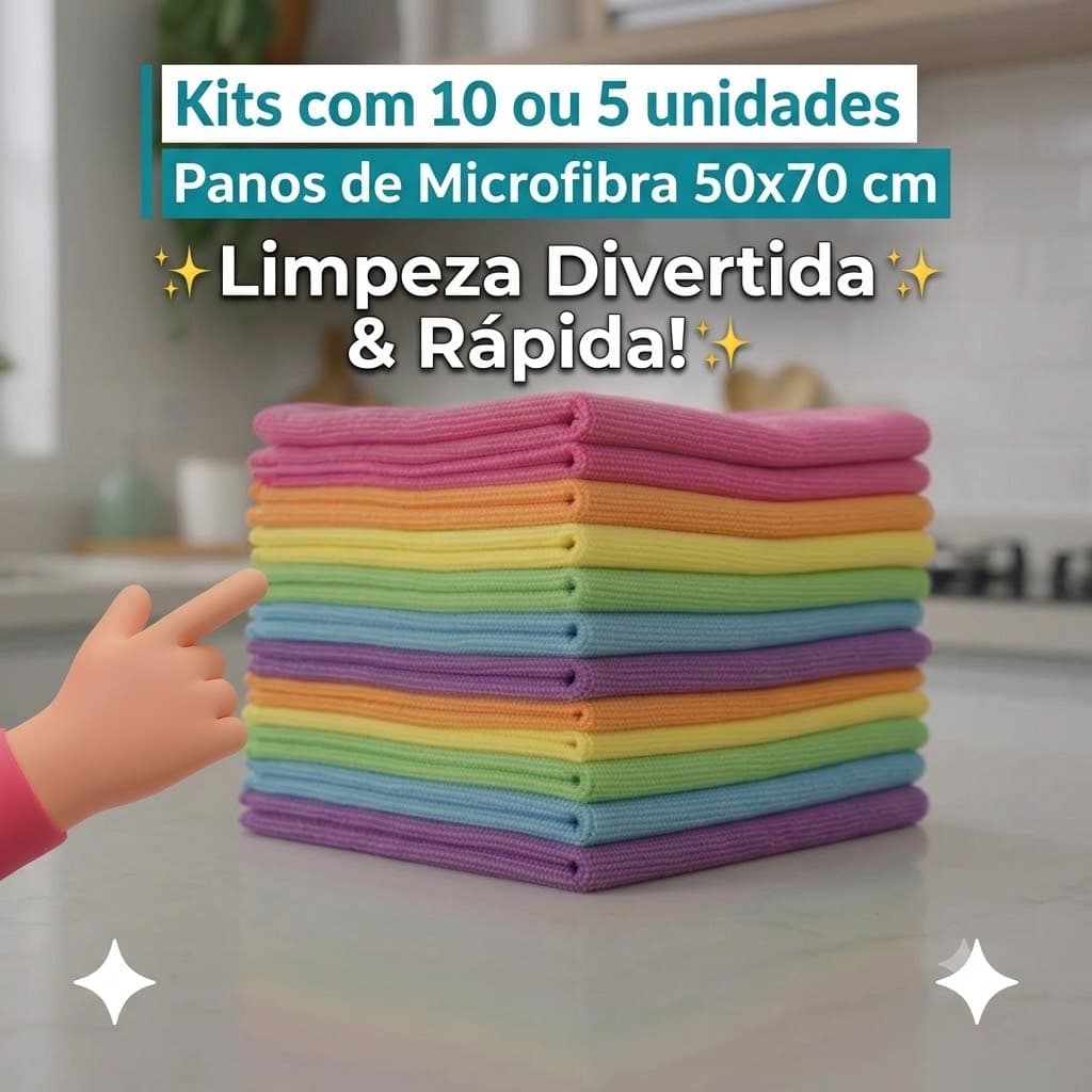 Kit Panos de Prato Microfibra Gigante 50x70 Pano de Chão e Multiuso