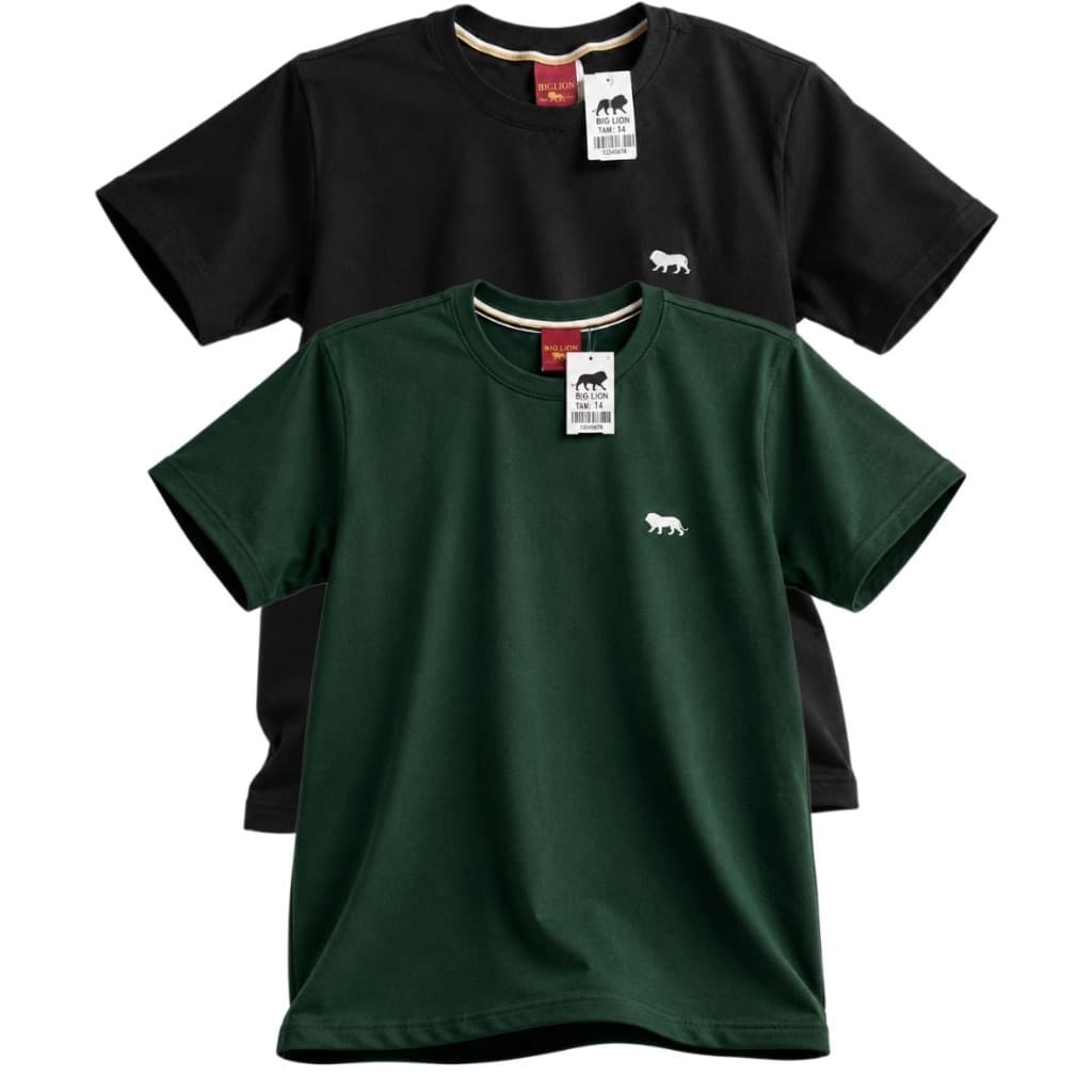 Kit com 2 Camisetas Infantis Meninos Básicas 100% Algodão Lisa Manga Curta.