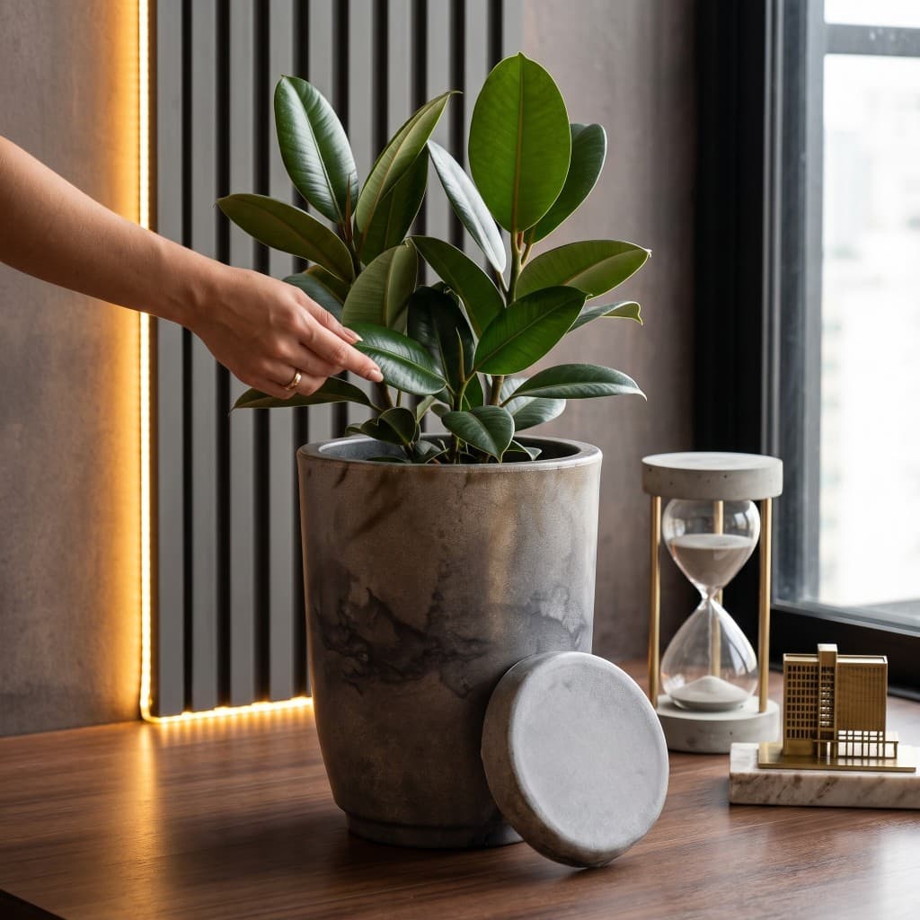Vaso de planta decorativo reciclável em polietileno redondo efeito marmorizado luxo colunas jardim P com prato