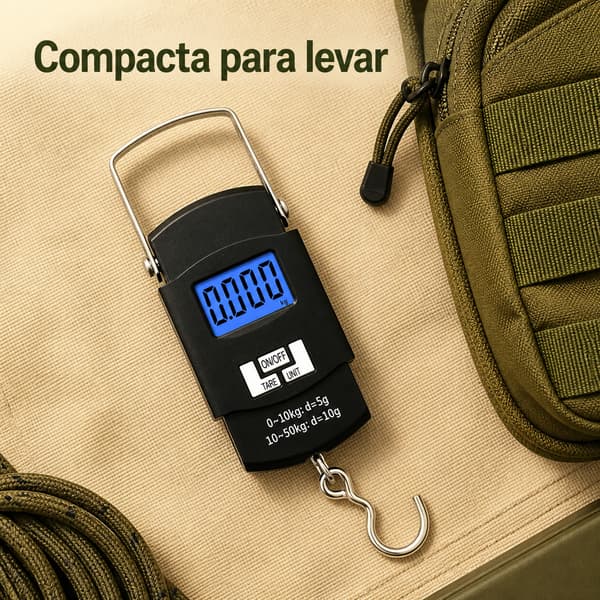 Balança Digital de Gancho até 50 kg com Visor Iluminado, Função Tara e Unidades para Mala, Bagagem, Pesca e Compras