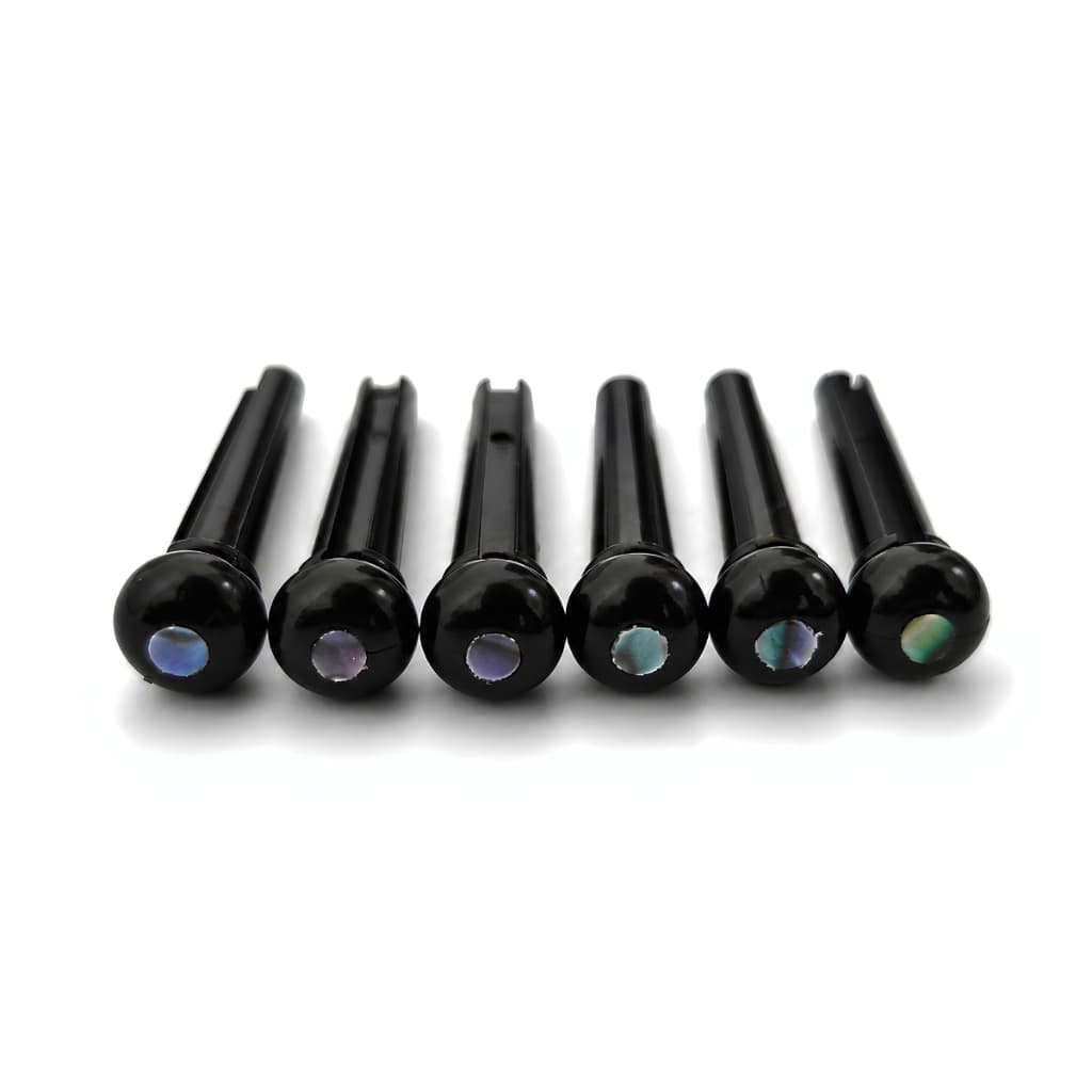 Kit 6 Pinos Trava Cordas Preto Com Abalone Para Violão Aço Folk
