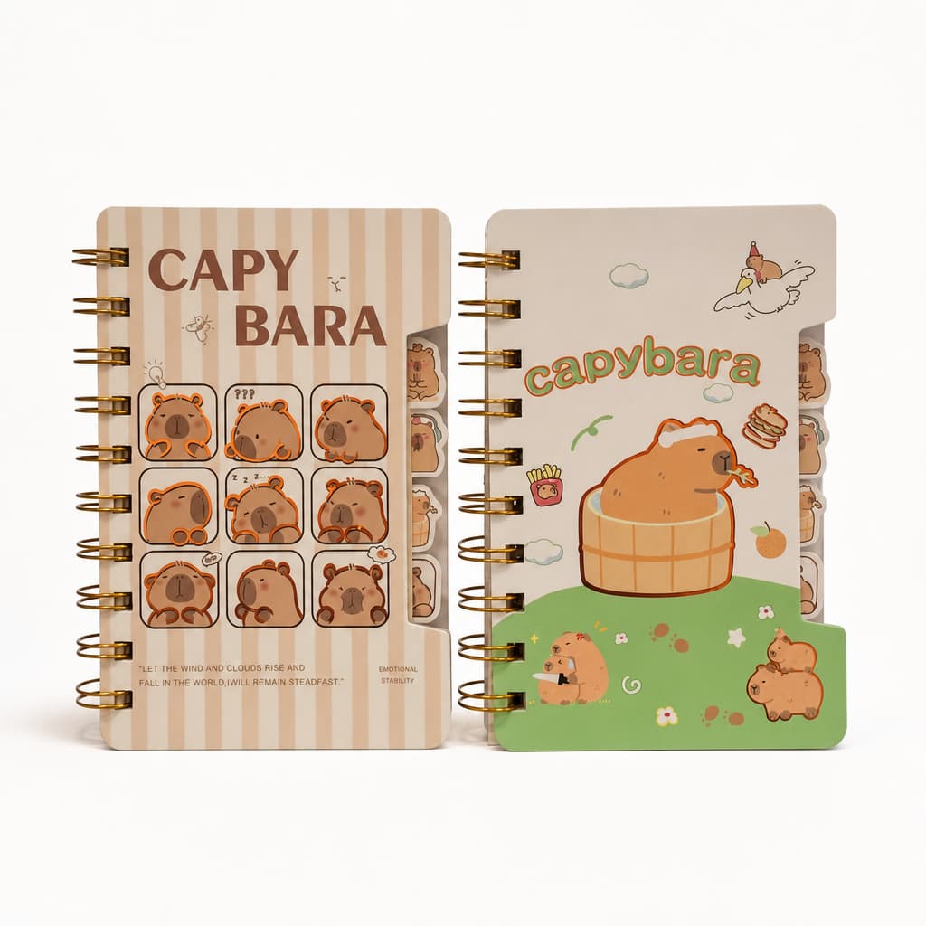 Kit 7 Caderninhos Capy Bara - Cadernos Capivara com Pauta e Folhas Decoradas