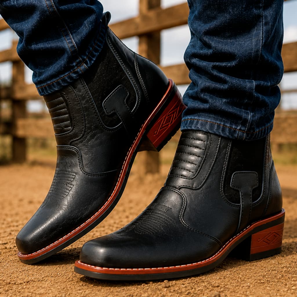 Bota Country Masculina Butina Bico Fino Botina Couro Legítimo Cano Curto