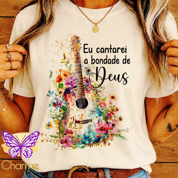 blusa t shirt violão música louvor, blusinha gospel jesus, eu cantarei a bondade de Deus, CORAL DA IGREJA plus size