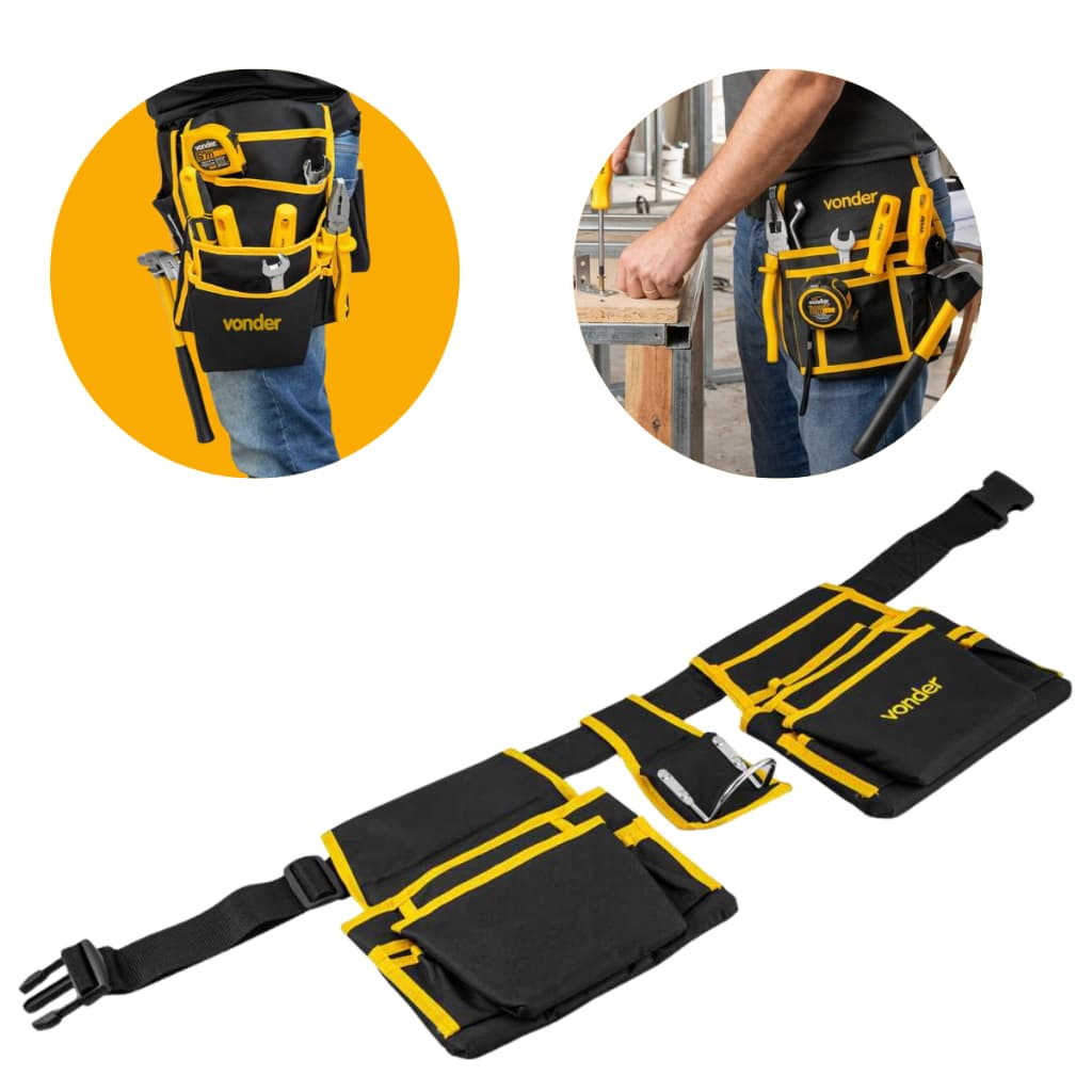 Cinto Porta Ferramentas Vonder Resistente Ajustável Profissional Multibolsos Bolsa Para Pedreiro Eletricista Obra