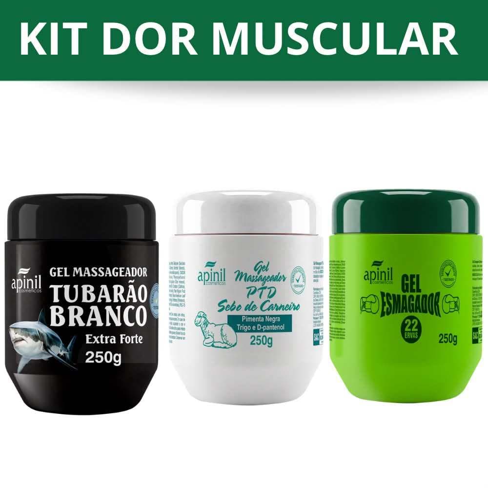 Kit Dor Muscular Apinil | Tubarão Branco + PTD Sebo + Esmagador 22 Ervas