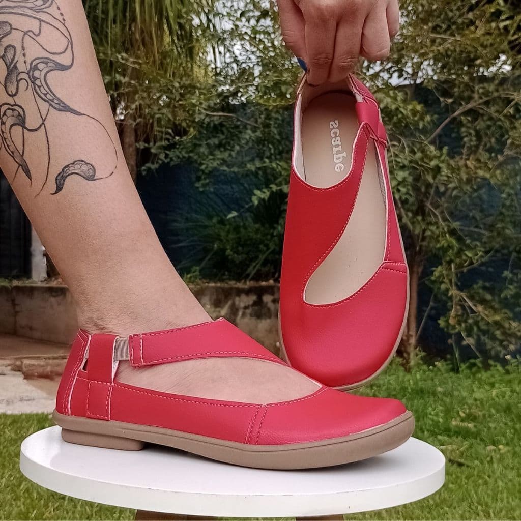Sapatilha Feminina Vermelho Confortavel Boneca Casual Retro