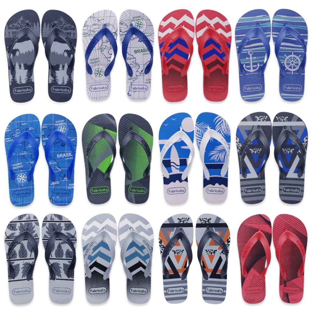 Kit 10 Pares Chinelo Masculino Adulto MARCA FABRICATA Sandália Dedo Confortável Casual Estampado K38