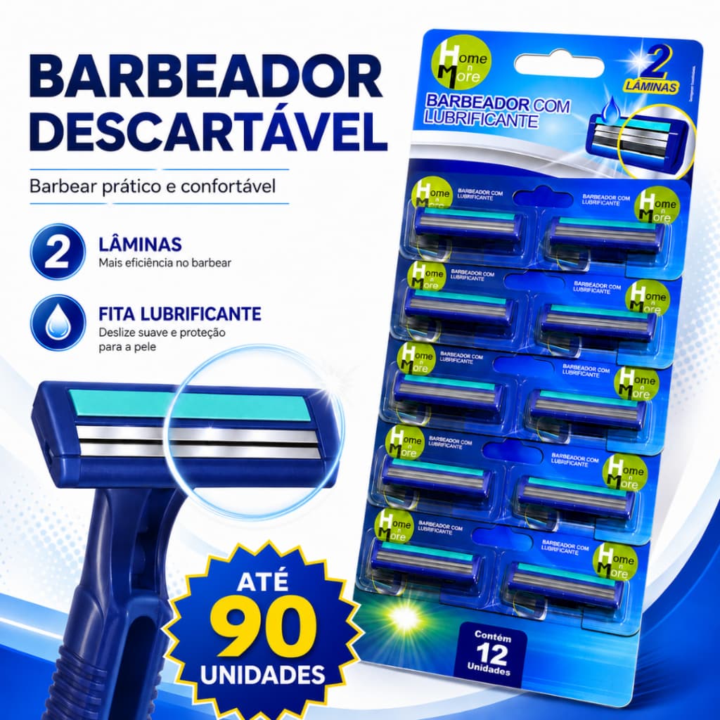 Barbeador Descartável 2 Lâminas com Fita Lubrificante Kit 24 a 90 Unidades
