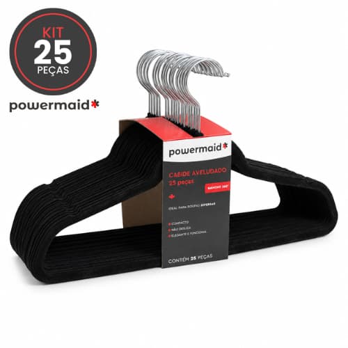 Cabide de Veludo Slim Kit 25 e 10 Un Adulto Antiderrapante Gancho Giratório 360° Organizador de Guarda Roupa Close