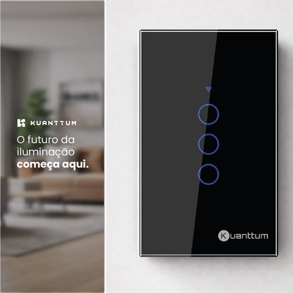Interruptor Touch 3 Botões Wi-Fi Kuanttum TK1003P Preto