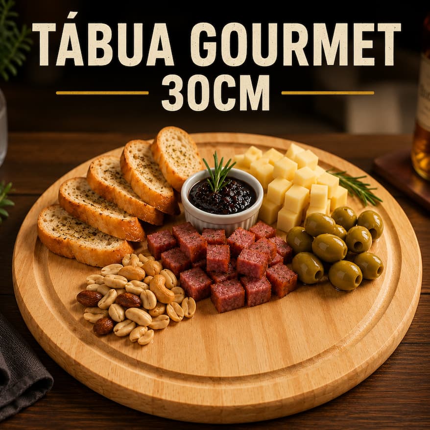 Tábua de Madeira Redonda para Cortes Petiscos Pizza Churrasco 30cm
