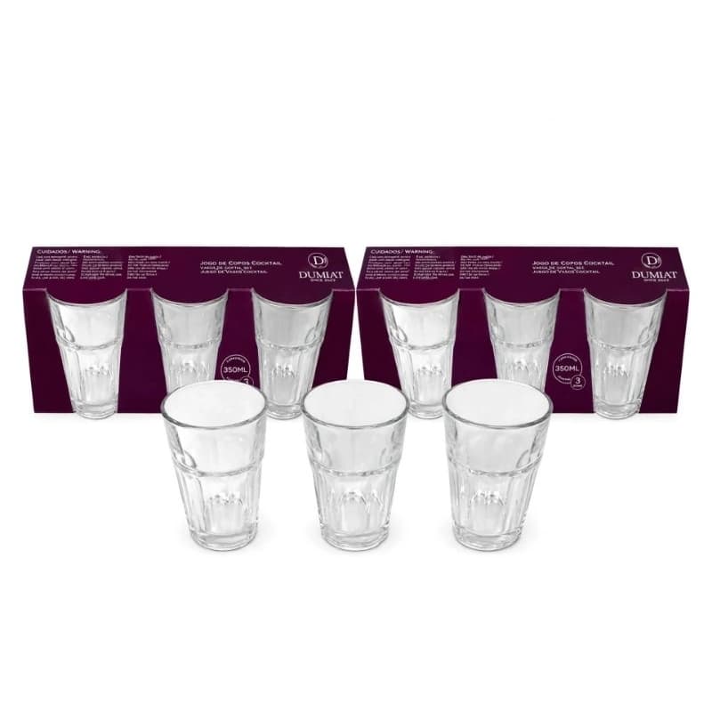 Kit 6 Copos de Vidro Resistente DUMIAT 350ml - Jogo de Copos para Suco Água e Drinks
