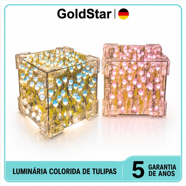 GoldStar Luminária de Tulipa LED Cubo 3D Acrílico, Luz Noturna Decorativa para Quarto, Presente Romântico para Casal