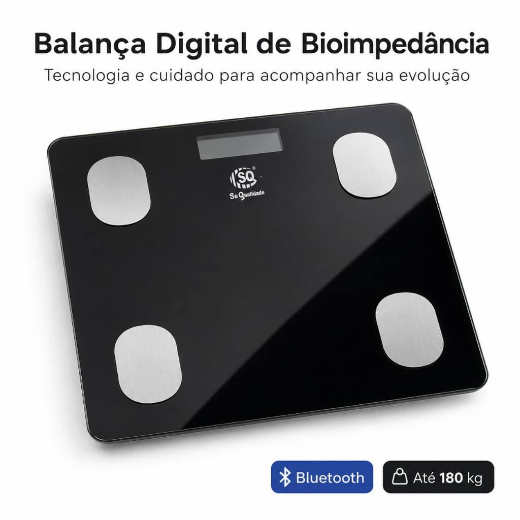 Balança Bioimpedância Digital Profissional Inteligente Bluetooth App de Celular Massa Corporal Até 180 kg