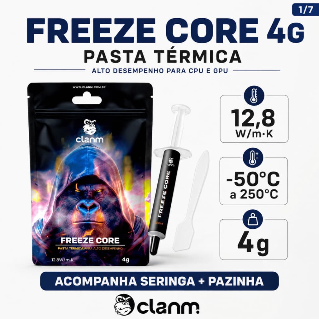 Pasta Térmica CLANM Freeze Core 4g 12,8W/mK Desempenho CPU GPU PC Cooler Dissipador Seringa Espátula