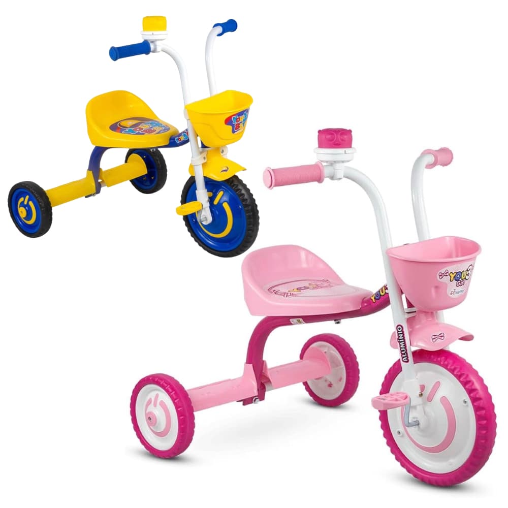 Triciclo Infantil Ferro Nathor Rosa Amarelo Azul Menino Menina Masculino e Feminino