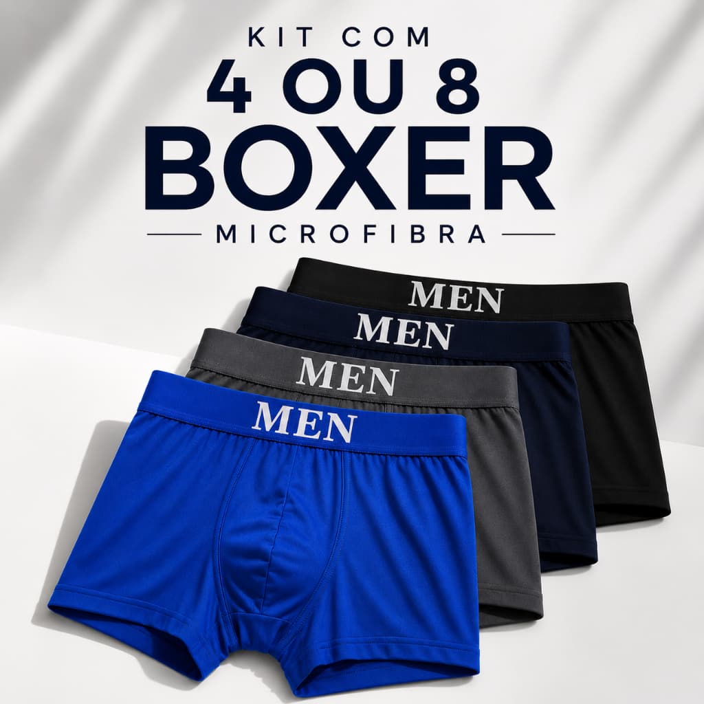 Kit 4 ou 8 Cuecas Boxer Masculina Microfibra Confortável Elástico Reforçado MEN