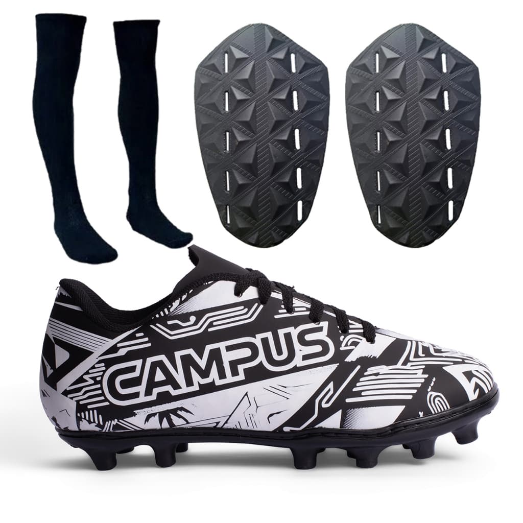 Kit Chuteira De TRAVA  Campu´s Caneleira e Meião Masculina Costurada Resistente sola borracha