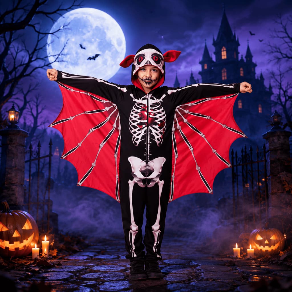 Fantasia Morcego Esqueleto Infantil Bat Skull Halloween