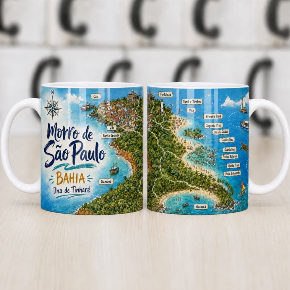 Caneca Xícara Morro de São Paulo | Lembrancinha da Bahia | Porecela 325 ml