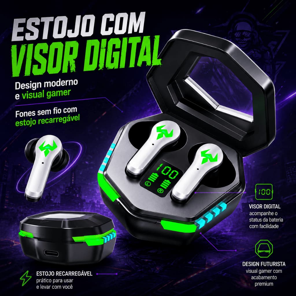 Fone de Ouvido Bluetooth N35 | Com Microfone, Estojo Carregador e Conexão USB-C