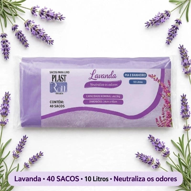 Sacos de Lixo Perfumados 34x40cm de Lavanda 10L para Pia Banheiro Cozinha Escritório Neutraliza odor